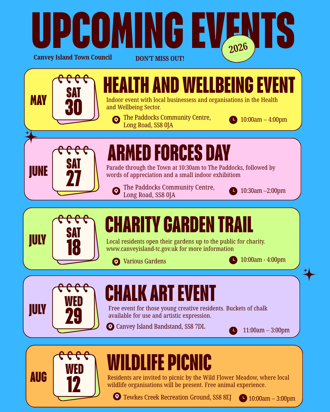Calendar of Event Dates