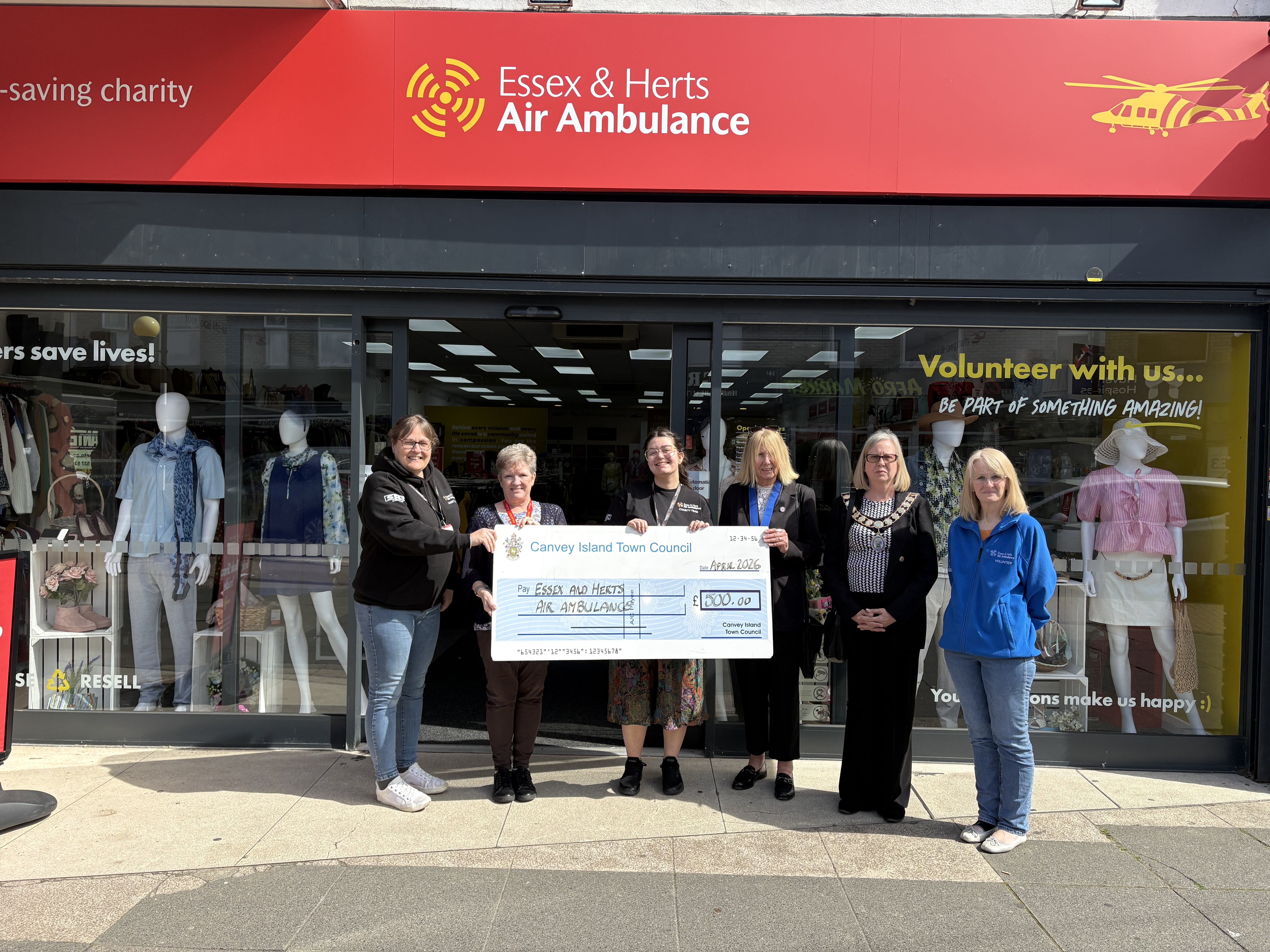Essex Air Ambulance Grant Presentation with Town Mayor and Deputy Town Mayor